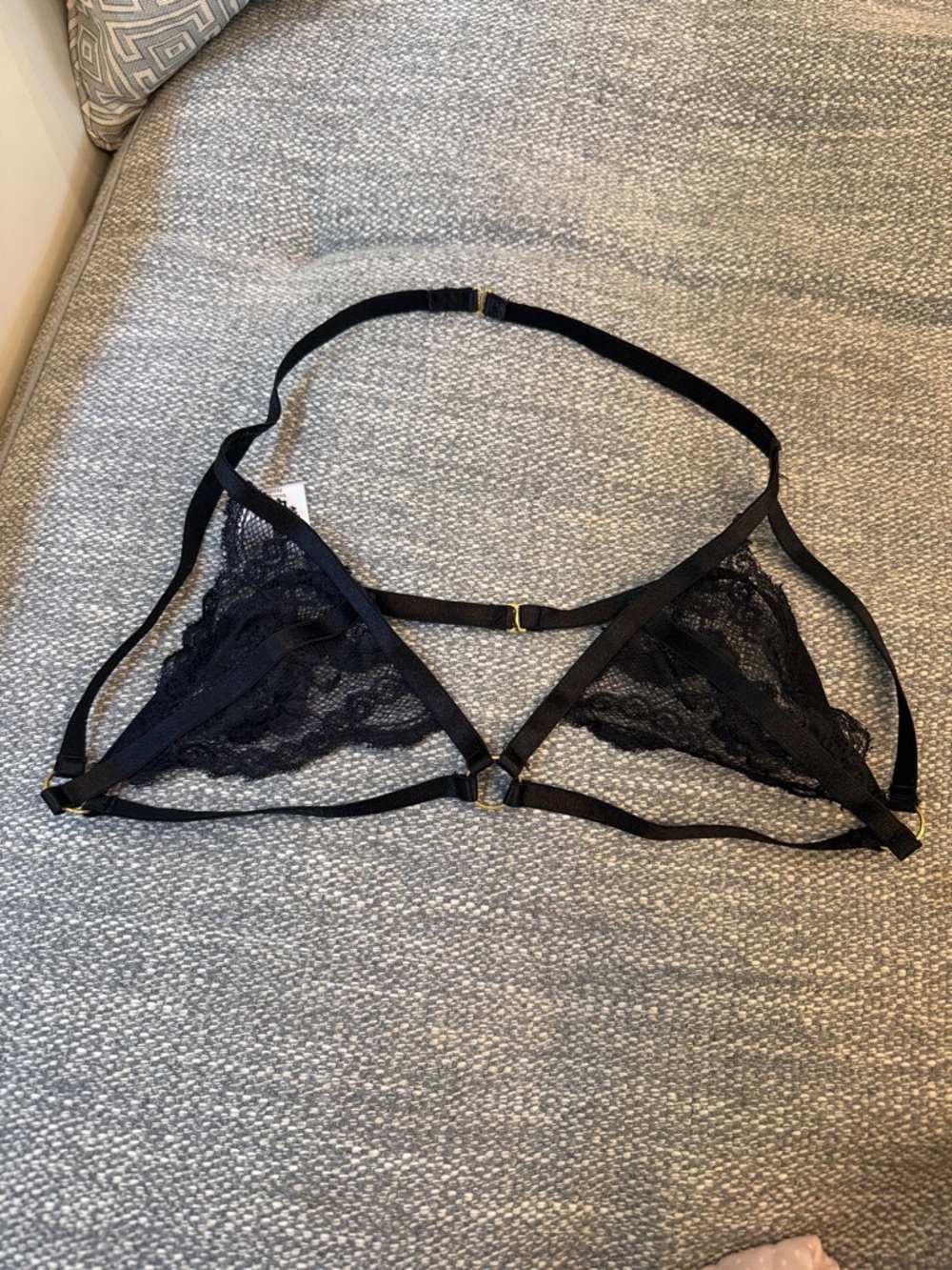 Starline Black Strappy Lace Bra & Panty Set Small/Medium - Picture 2 of 5